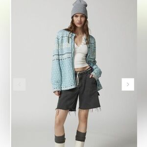 L.L. Bean Vintage Fairisle blue teal Silver Button Cardigan S 100% wool y2k B15